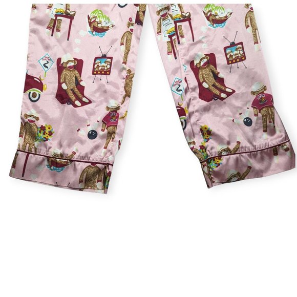 Nick & Nora Pink Satin Sock Monkey Pajama Bottoms Size Small/6X - Picture 5 of 8